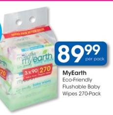 Earth MyEarth Eco-Friendly Flushable Baby Wipes 270 Pack