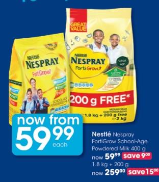 Nestlé Nespray FortiGrow School-Age Powdered Milk  1.8 kg +200 gm 