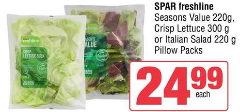 Spar Freshline Value 220 gm , Crisp lettuce 300 gm Or Italian Salad 220g Pillow packs