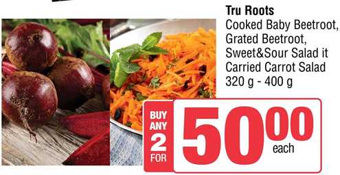 Tru Roots Cooked Baby Beetroot, Grated Beetroot, Sweet&Sour Salad, Carrot Salad   320 gm -400 gm buy any 2 