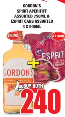 Gordon's Spirit Aperitif Assorted 750ML & Esprit Cans Assorted 4 x 500ML 