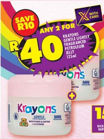 Any 2 Krayons Gentle Lightly Fragranced Petroleum Jelly 125ml