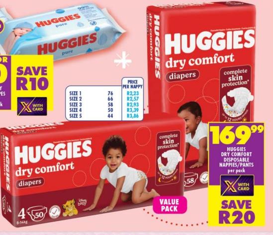 HUGGIES dry comfort Disposable Nappies /Pants Per Pack