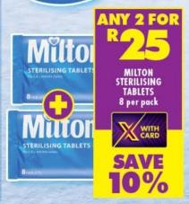 Any 2 Milton Sterilising Tablets 8 Per Pack