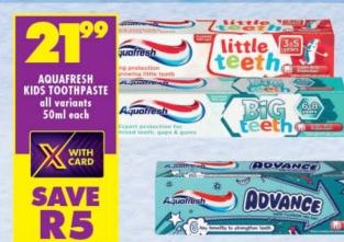 Aquafresh Kids Toothpaste, all variants 50ml Each