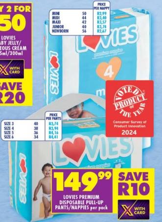 LOVIES PREMIUM DISPOSABLE PULL-UP PANTS/NAPPIES Per Pack