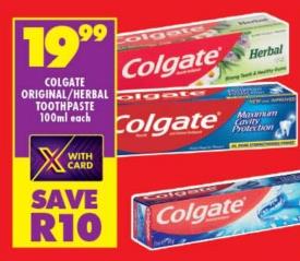 COLGATE ORIGINAL/HERBAL TOOTHPASTE 100ml each