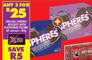 CHELSEA SPHERES BISCUITS WITH FLAVOURED FILLING All Variants 180g Any 2