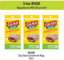 GLAD Zip Seal Sandwich Bag 20's 