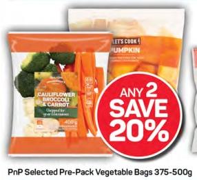 PnP Selected Pre-Pack Vegetable Bags 375g-500g 