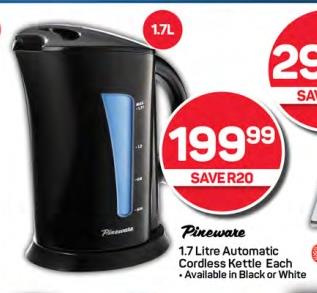 Pineware 1.7 Litre Automatic Cordless Kettle Each