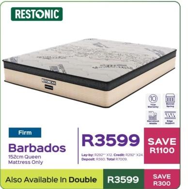 Restonic Firm Barbados 152cm Queen Mattress Only