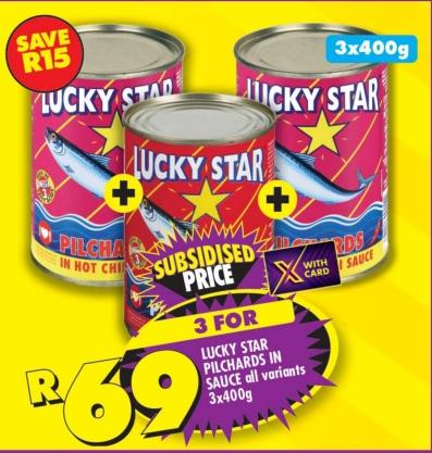 Lucky Star Pilchards in Sauce all variants 3X400GM