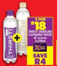 THIRSTI Sparkling Flavoured Water all variants 2x500ml