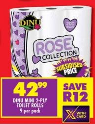 Dinu Mini 2-Ply Toilet Rolls 9 per pack