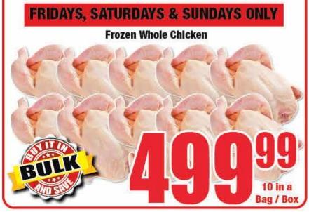 Frozen Whole Chicken 10 in a Bag/Box