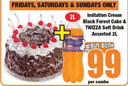 Imitation Cream Black Forest Cake & TWIZZA Soft Drink Assorted