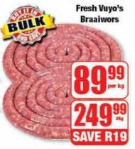 Fresh Vuyo's Braaiwors 3kg