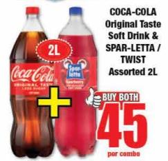 COCA-COLA Original Taste Soft Drink & SPAR-LETTA / TWIST Assorted 2Ltr 