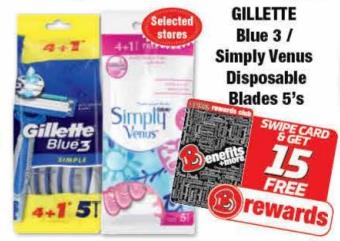 GILLETTE Blue 3 / Simply Venus Disposable Blades 5's