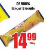 DE VRIES Ginger Biscuits 200gm 