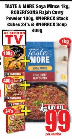 ROBERTSONS Rajah Curry Powder 100g, KNORROX Stock Cubes 24's & KNORROX Soup 400g