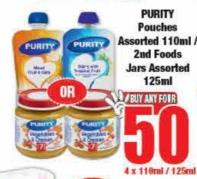 PURITY Pouches Assorted 110ml / 2nd Foods Jars Assorted 125 ml