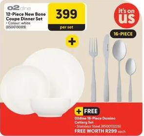 O2 Dine 12-Piece New Bone Coupe Dinner Set + FREE O2 dlne 16-Piece Domino Cutlery Set