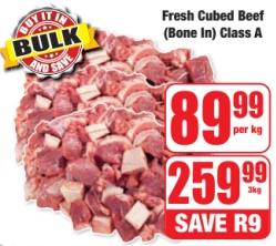 Fresh Cubed Beef (Bone In) Class A 3 kg 