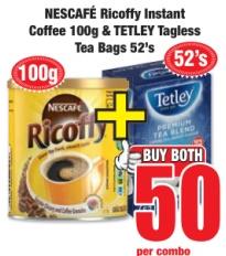 NESCAFÉ Ricoffy Instant Coffee 100g & TETLEY Tagless Tea Bags 52's 