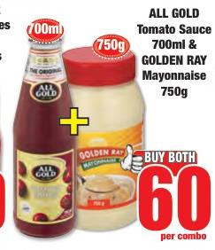 ALL GOLD Tomato Sauce 700ml & GOLDEN RAY Mayonnaise 750 g