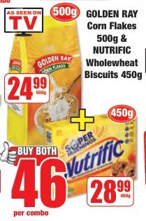 GOLDEN RAY Corn Flakes 500g & NUTRIFIC Wholewheat Biscuits 450g