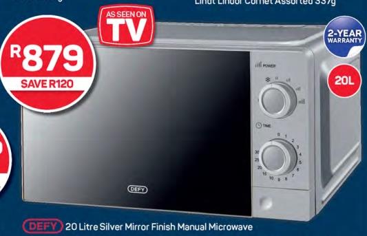 20 Litre Silver Mirror Finish Manual Microwave 20L