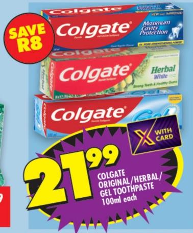 Colgate Original/Herbal/Gel Toothpaste 100ml each