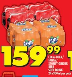 Coca-Cola/Fanta/Stoney Ginger Beer Soft Drink 24x300ml per Pack