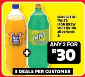 Buy Any 2 For Sparletta/Twist/Iron Brew Soft Drink all variants 2L