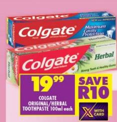 Colgate Original/Herbal Toothpaste 100ml each