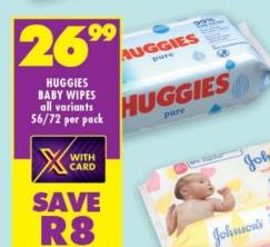 Huggies Baby Wipes all variants 56/72 per pack