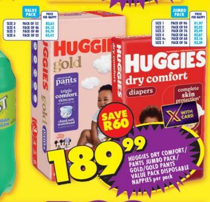 Huggies Dry Comfort/Gold Pants Jumbo Pack/Gold/Gold Pants Value Pack Disposable Nappies Per Pack