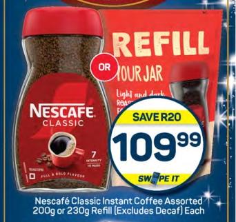 Nescafé Classic Instant Coffee Assorted 200g or 230g Refill (Excludes Decaf)