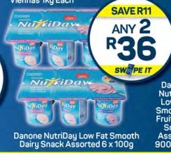 Any 2 Danone NutriDay Low Fat Smooth Dairy Snack Assorted 6 x 100g