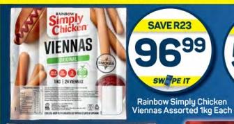 Rainbow Simply Chicken Viennas Assorted 1kg