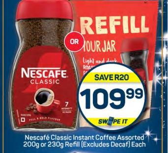 Nescafé Classic Instant Coffee Assorted 200g or 230g Refill (Excludes Decaf)