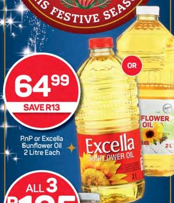 PnP or Excella Sunflower Oil 2 Litre Each