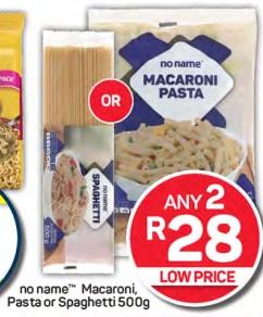 Any 2 no name™ Macaroni, Pasta or Spaghetti 500g