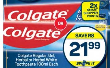 Colgate Regular, Gel Herbal Or Herbal White Toothpaste 100ml Each