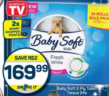 Baby Soft Fresh White Toilet Tissue 24 Rolls Bulk Pack