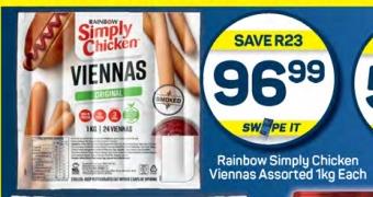 Rainbow Simply Chicken Viennas Assorted 1kg Each