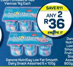 Danone NutriDay Low Fat Smooth Dairy Snack Assorted 6x100g Any 2