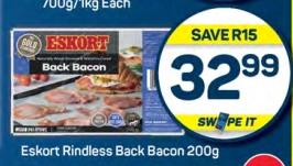 Eskort Rindless Back Bacon 200g 